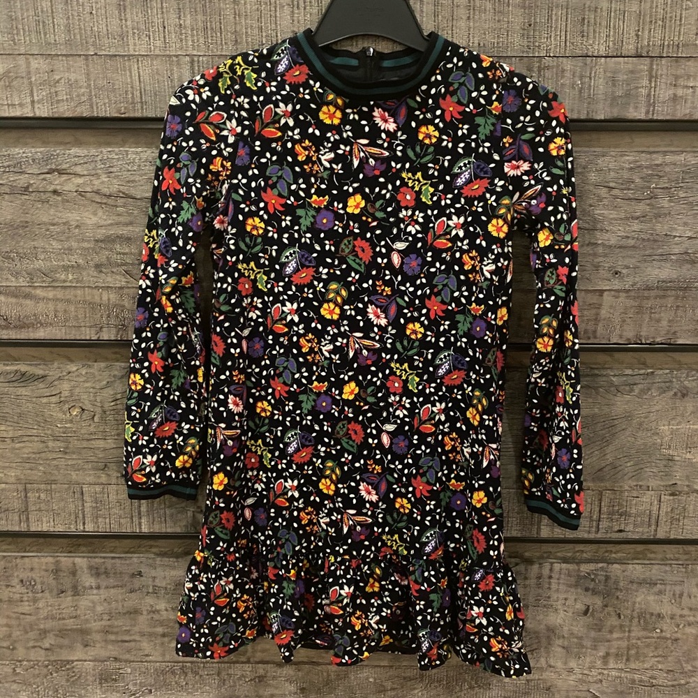 Zara Black Long Sleeve Floral Mini